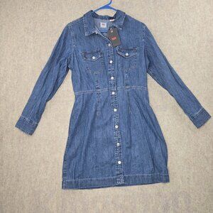 Levis Womens Denim Shirt Dress Long Sleeve Button-Down Large Blue